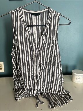 Sanctuary Black & White Vertical Stripe Button-Front Tie-Hem Camisole